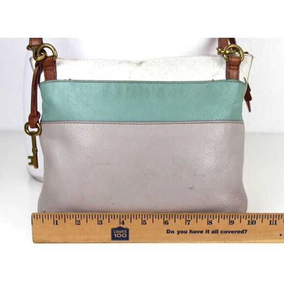 FOSSIL GRAY BLUE WHITE GENUINE LEATHER CROSSBODY ORGANIZER SHOULDER BAG PURSE - Picture 14 of 16